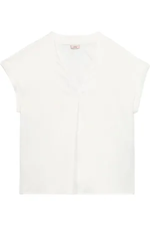 Oltre Bluser & Skjorter, Dame, Hvid, XL, Bomuld, T-shirt lavet af to forskellige materialer med V-udskæring