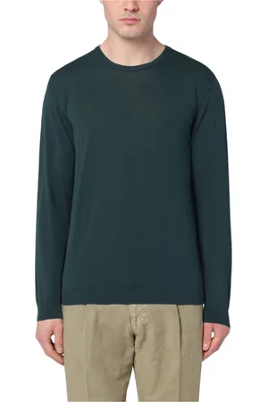 Roberto Collina Strik, Herre, Grøn, M, Rundhals sweater