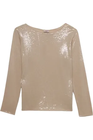 Oltre Top, Dame, , S, Bomuld, Fuld Paillet T-shirt i bomuld