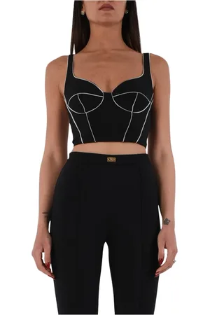Elisabetta Franchi Top, Dame, Sort, 2XL, Polyester, Kontrast Piping Hjerte Hals Kjole