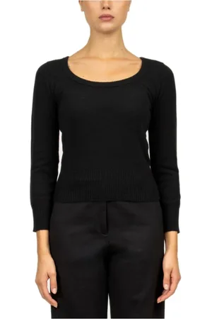 LIVIANA CONTI Strik, Dame, Sort, M, Sort Kashmir Sweater - Dyb Halsudskæring
