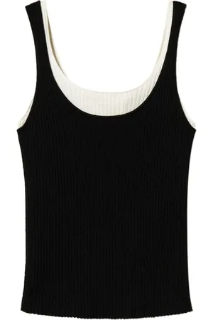 Twin-Set Top, Dame, Sort, M, Sort Ribbet Top med Scoop Neck