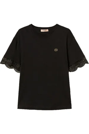 Twin-Set Top, Dame, Sort, XL, Bomuld, Sort Bomuld Logo Print T-shirts og Polos