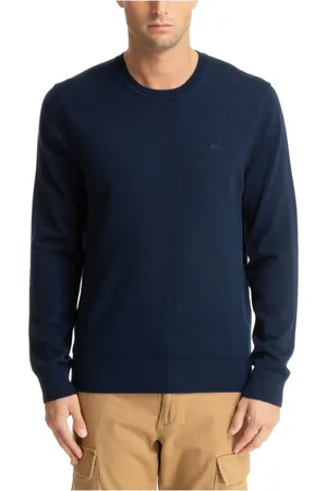 Michael Kors Strik, Herre, Blå, XL, Uld, Enkel striktrøje med logo-broderier