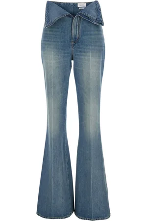 Alexander McQueen Jeans, Dame, Blå, W25, Blå Flare Jeans med Logo Patch