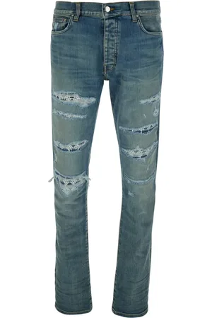 AMIRI Jeans, Herre, Blå, W30, Denim, Blå Ripped Denim Jeans med Logo Patch