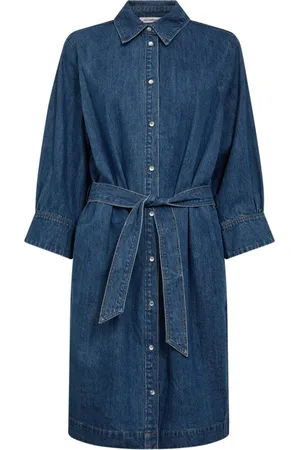 Co`Couture Kjole, Dame, Blå, XL, Denim, Denim Skjortekjole med Bindebælte