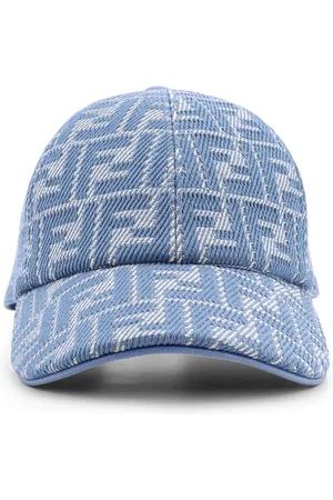 Fendi Tilbehør, Dame, Blå, S, Læder, Jacquard FF canvas Baseball hat med læder