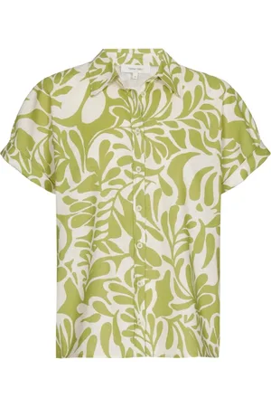 Marie Méro Bluser & Skjorter, Dame, Grøn, M, Bomuld, Frisk Print Bomuld Linned Bluse