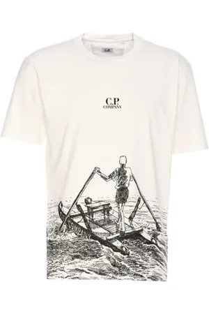 C.P. Company Top, Herre, Hvid, M, Bomuld, Hvid Trykt Bomuld T-shirt