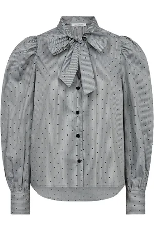 Co`Couture Bluser & Skjorter, Dame, Grå, S, Bomuld, Stribet prik buebluse lysegrå