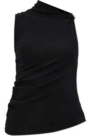 Courrèges Top, Dame, Sort, 2XS, Uld, Asymmetrisk top