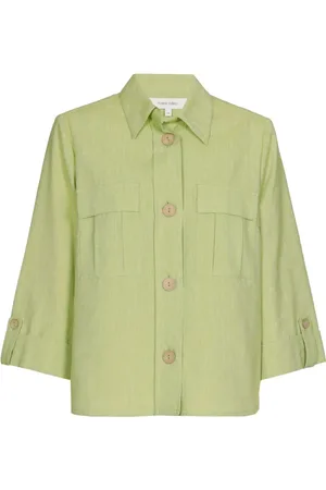 Marie Méro Bluser & Skjorter, Dame, Grøn, S, Bomuld, Safari-stil Linned-Bomuld Bluse Jakke