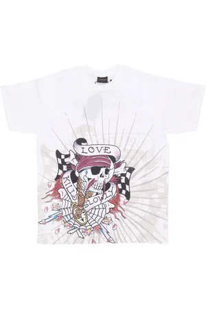 ED HARDY Top, Herre, Hvid, M, Bomuld, Skull Love Grafisk T-shirt Hvid