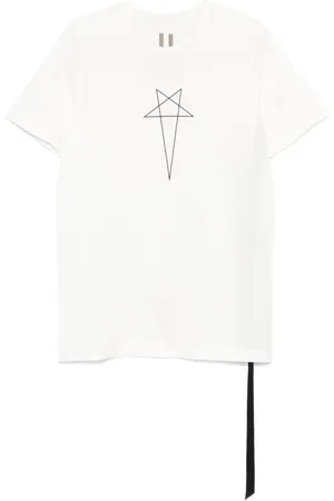 Rick Owens Top, Herre, Hvid, M, Sort Logo Print Crew Neck T-shirt