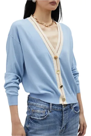 Lola Casademunt Strik, Dame, Blå, XL, Bomuld, Blå Basis Strik Cardigan med Kontrast Trim