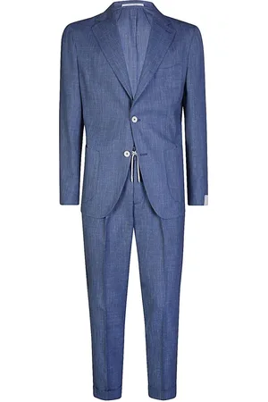 ELEVENTY Jakkesæt, Herre, Blå, S, Uld, Slim Fit Uld Silke Linned Dragt