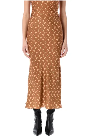 Marine Serre Nederdel, Dame, Brun, S, Satin, Månesatin Midi Nederdel Mørk Kamel