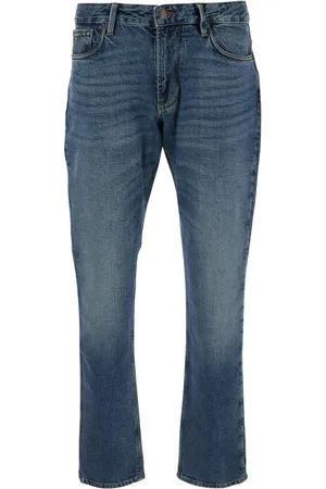 Emporio Armani Jeans, Herre, Blå, W36, Denim, Blå Denim Jeans med Logo Patch