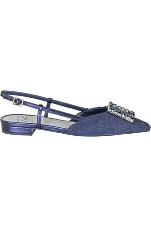 ROBERTO FESTA Sko, Dame, Blå, 36 EU, Tweed, Navy Tweed Slingback med Strass