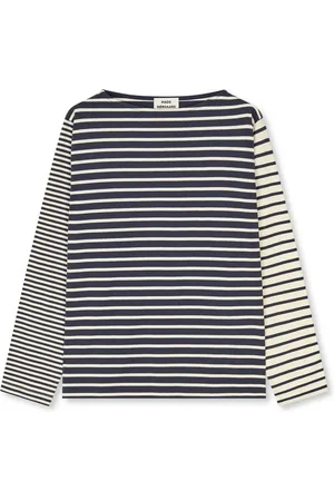 Mads Norgaard Top, Dame, Flerfarvet, M, Bomuld, Marineblå Langærmet Bådhals T-shirt