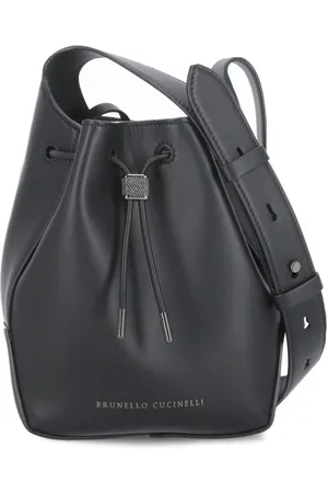 Brunello Cucinelli Taske, Dame, Sort, ONE SIZE, Uld, Sort Læder Skuldertaske Snørelukning Logo