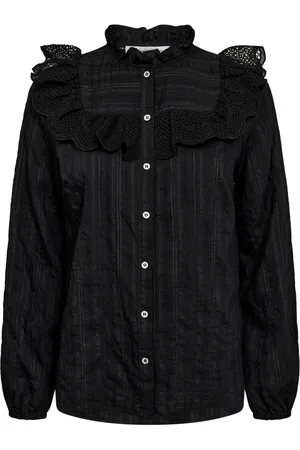 Co`Couture Bluser & Skjorter, Dame, Sort, L, Feminin Flæse Skjortebluse med Broderede Detaljer