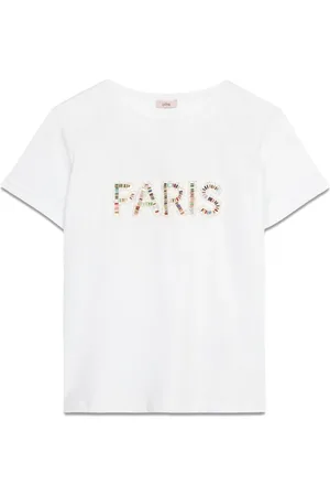Oltre Top, Dame, Hvid, S, Bomuld, T-shirt i jersey med smykkeapplikation