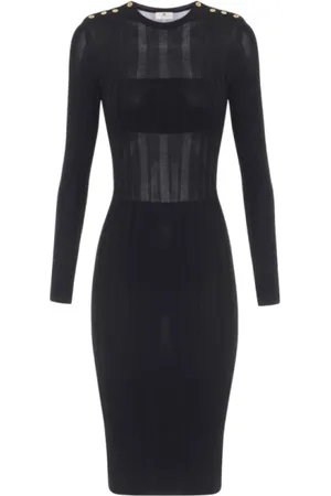 Elisabetta Franchi Kjole, Dame, Sort, L, Uld, Sort Midi Kjole med ¾ Ærmer