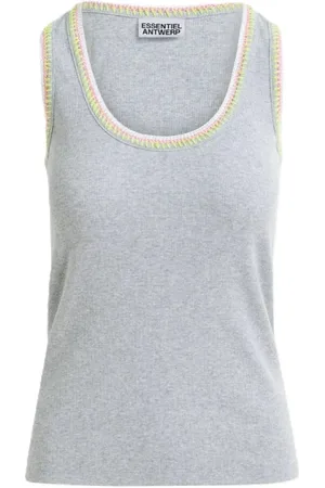 Essentiel Antwerp Top, Dame, Grå, M, Bomuld, Broderet Jersey Top