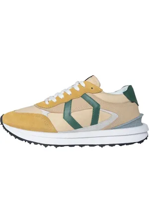 Mikakus Sko, unisex, Flerfarvet, 45 EU, Læder, Beige Ruskind Sneakers med Grøn Læderdetaljer
