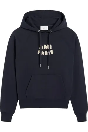 Ami Sweathshirts & Hoodies, Herre, Blå, 2XL, Bomuld, Navy Logo Print Hoodie