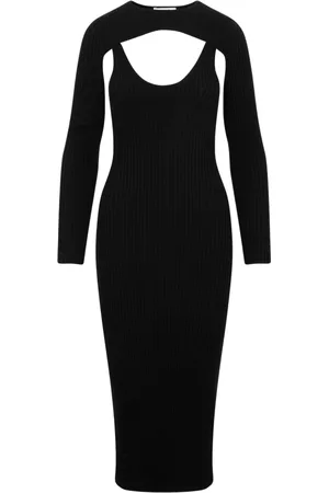 Wolford Kjole, Dame, Sort, S, Bomuld, Sort Ribstrikket Midi Kjole