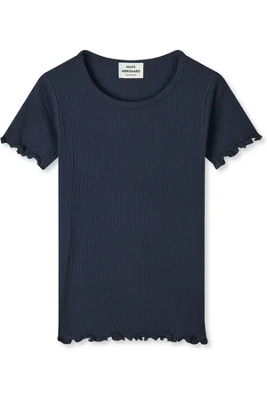 Mads Norgaard Top, Dame, Blå, L, Bomuld, Parisian Night Tee med krøllede kanter