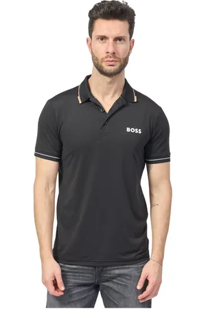 HUGO BOSS Top, Herre, Sort, 3XL, Bomuld, Sort bomuldspolo med logo