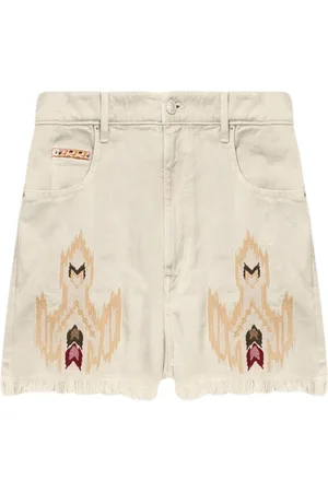 Isabel Marant Shorts, Dame, Hvid, S, Denim, Hvide denim shorts med broderet motiv