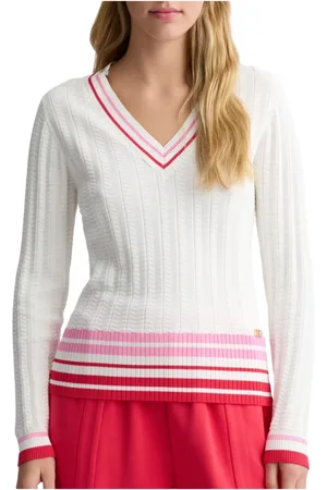 Liu Jo Strik, Dame, Hvid, S, Uld, Stilfuld Sweater i Milk/Red Candy
