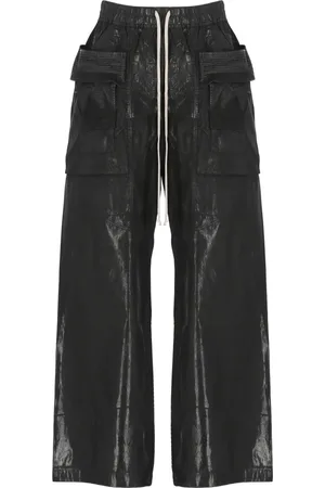 Rick Owens Bukser, Herre, Sort, L, Bomuld, Sorte Cargo Bukser Elastisk Talje Snøring
