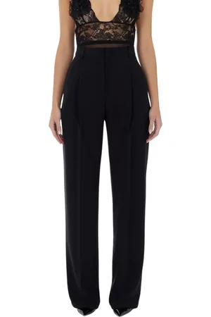 Elisabetta Franchi Bukser, Dame, Sort, M, Uld, Sorte Palazzo Bukser med Raffinerede Detaljer