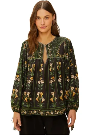Farm Rio Bluser & Skjorter, Dame, Flerfarvet, XS, Blomstret bluse med kvaster detaljer