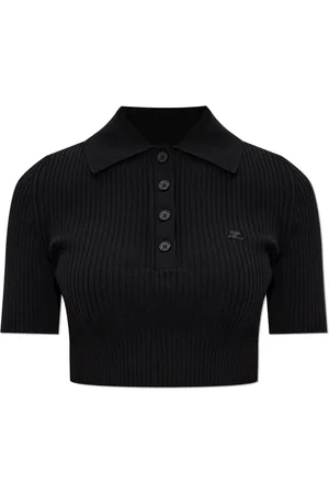Courrèges Top, Dame, Sort, XS, Polyester, Kort top med broderet logo