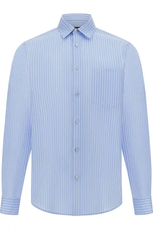 Boggi Milano Skjorte, Herre, Blå, S, Bomuld, Regular Stribet Bomuld Poplin Skjorte