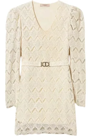 Twin-Set Kjole, Dame, , M, Bomuld, Geometrisk Blonde Minikjole