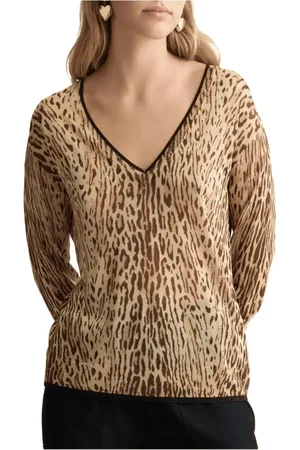 Liu Jo Strik, Dame, Flerfarvet, L, Dyr Print Langærmet Sweater