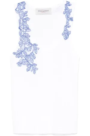 ERMANNO SCERVINO Top, Dame, Hvid, S, Hvid Ærmeløs Top med Ribbede Detaljer