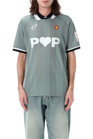 Pop Trading Company Top, Herre, Grøn, M, Uld, Sporty Pop Shirt Stormy Sea Ss25