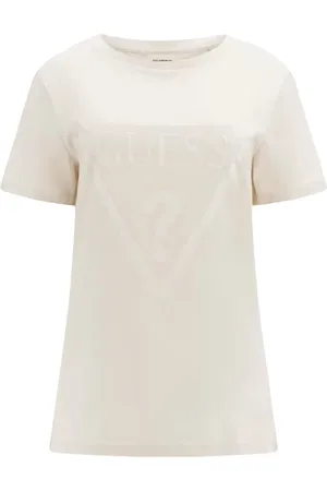 Guess Top, Dame, Hvid, S, Bomuld, Adele Bomuld T-shirt med Trekantet Logo
