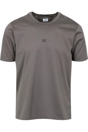 C.P. Company Top, Herre, Grå, XL, Bomuld, Bomuld Rund Hals Logo Patch T-shirt