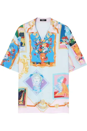 VERSACE Skjorte, Herre, Flerfarvet, L, Grafisk Print Camp Krave Skjorte