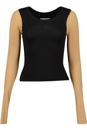 Maison Margiela Top, Dame, Sort, L, To-farvet top med rund hals